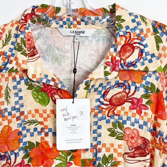 La Maise Studio Alani Belted Midi Dress Size Small NWT Crab Shack - Picture 5 of 8